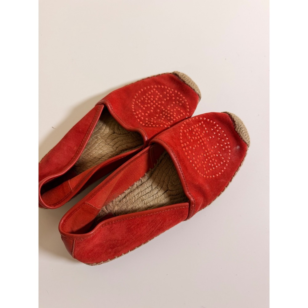 Tory Burch Espadrille Flats Women 7 Red Excellent Studded‎ Suede Logo Slip On